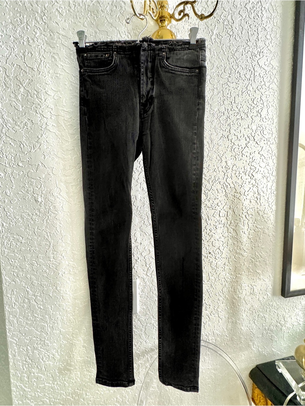 AllSaints Black Denim Jeans with Frayed Waistband
